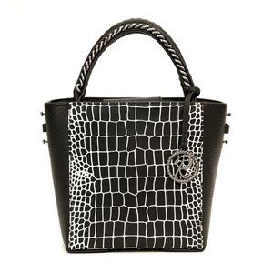 Raviani Black/White Croc-Embossed Leather Handbag